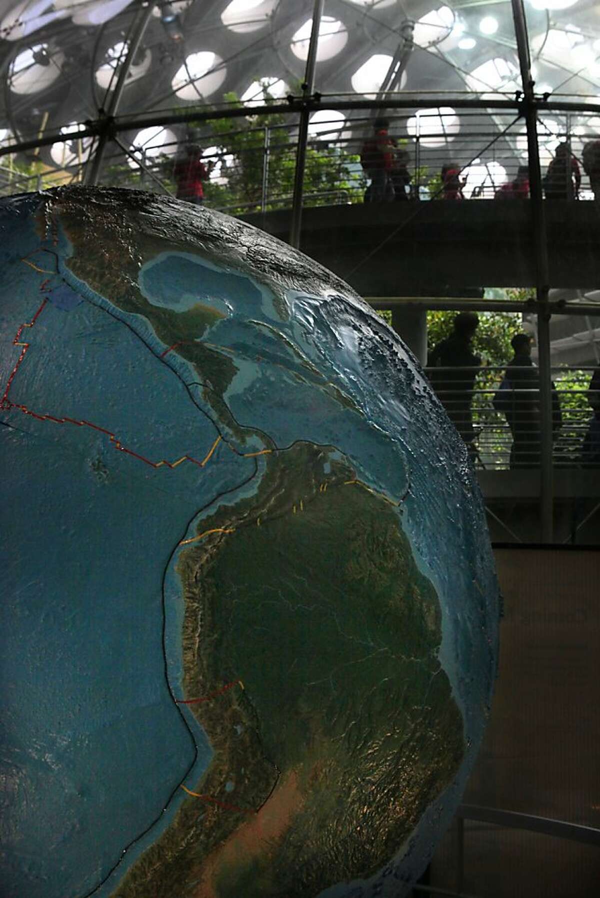 A rotating globe with interactive anecdotes will be part of the earthquake exhibit at California Academy of Sciences in San Francisco, California, on Thursday, May 17, 2012.