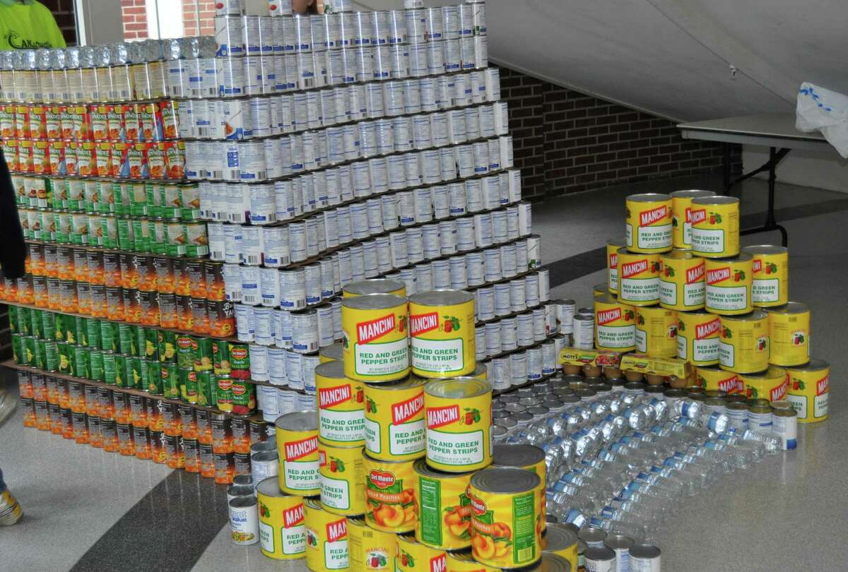 Pictured are cans from MMS's 'Canstruction' event that took place at the school this past month in Darien, Conn.
