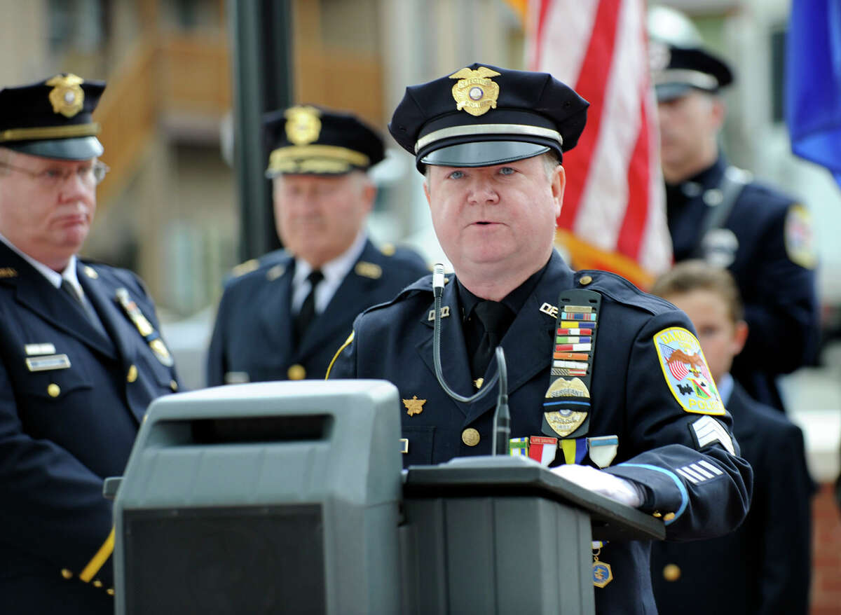Sgt. John Krupinsky gives the National Memorial Service reading at the Danbury Police Department Memorial Service,Wednesday, May 23, 2012.