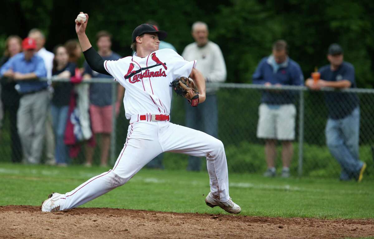 Greenwich High School's Casey Gaynor delivers the pitch during the FCIAC baseball quarterfinal game against Danbury High School on Wednesday, May 23, 2012. Greenwich won the playoff game, 6-5.