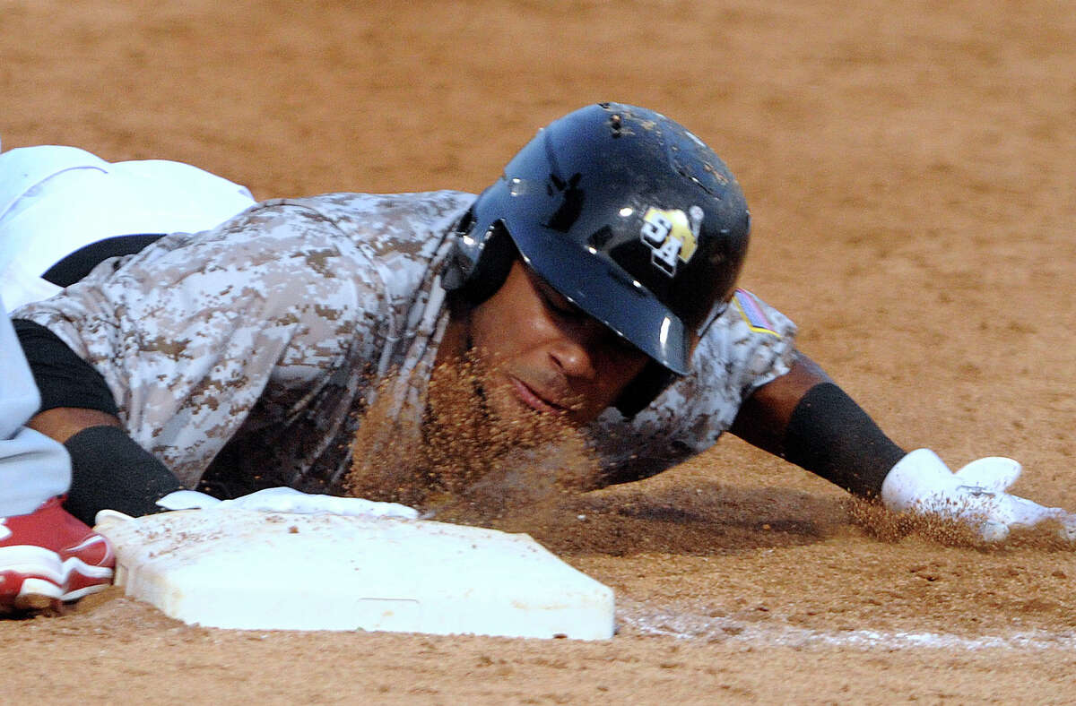 The Mission's Jonathan Galvez slides into first base on a pickoff attempt during Texas League action against Springfield at Wolff Stadium on Wednesday, May 23, 2012. Galvez (hamstring) was placed on the disabled list Tuesday.