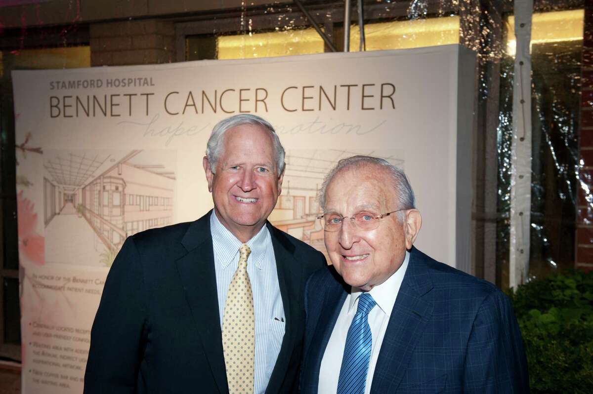 H. Darrell Harvey, co-chairman of the Stamford Hospital Foundation, and Carl Bennett at the hospitalís Bennett Cancer Centerís 20th anniversary reception.