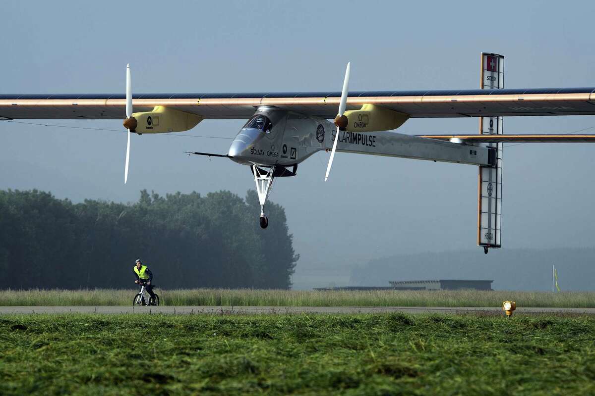 The Swiss sun-powered aircraft Solar Impulse takes off on May 24, 2012 in Payerne on its first attempted intercontinental flight from Switzerland to Morocco. Solar Impulse, piloted by Andre Borschberg, is expected to land in Madrid for a stopover before heading to Morocco without using a drop of fuel. Bertrand Piccard will pilot the second leg on to Rabat, scheduled to leave Madrid on May 28 at the earliest.