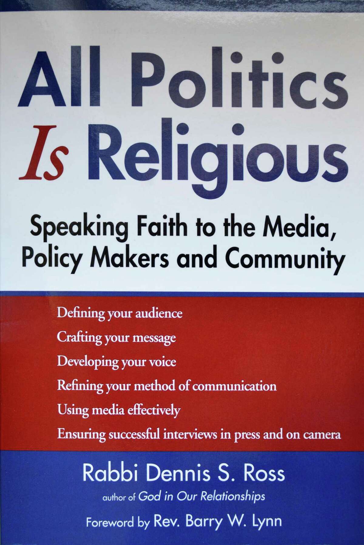 Book cover for Rabbi Dennis Ross' "All Politics Is Religious",at his Albany office Wednesday May 23, 2012. (John Carl D'Annibale / Times Union)