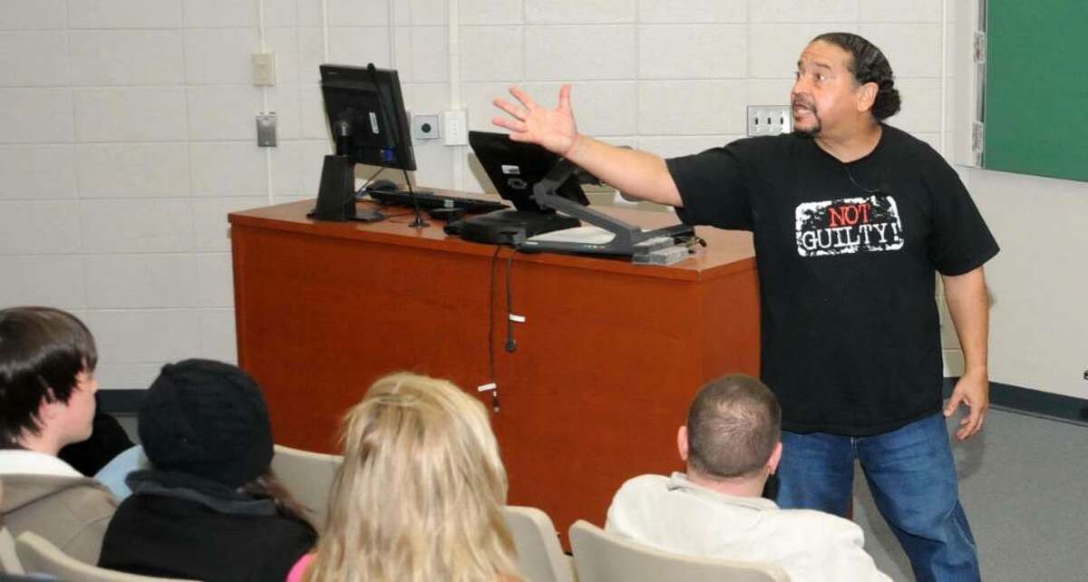 Juan Melendez, who spent 17 years on Florida's death row, speaks at WCSU, in Danbury, CT, about abolishing the death penalty on Wednesday, Nov. 18, 2009