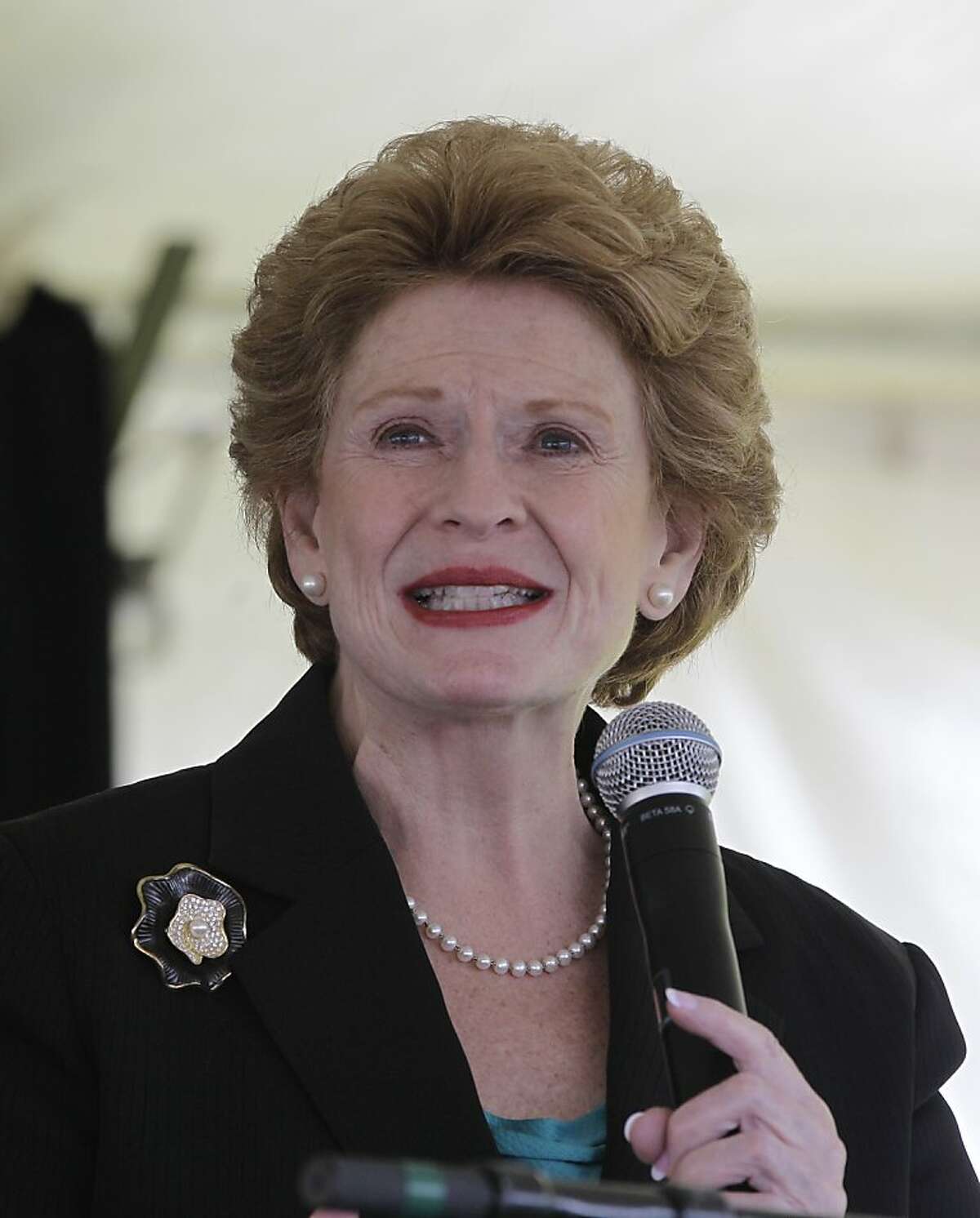 Sen. Debbie Stabenow, D-Mich., is seen before a ground breaking ceremony for the retailer in Detroit, Monday, May 14, 2012. (AP Photo/Carlos Osorio)