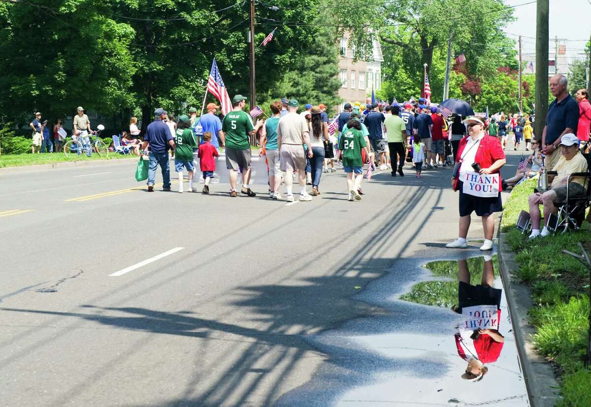 Joanne Diesel watches Norwalk's Memorial Day Parade in Norwalk, Conn., May 28, 2012. The parade marshals were veterans of the War in Iraq.