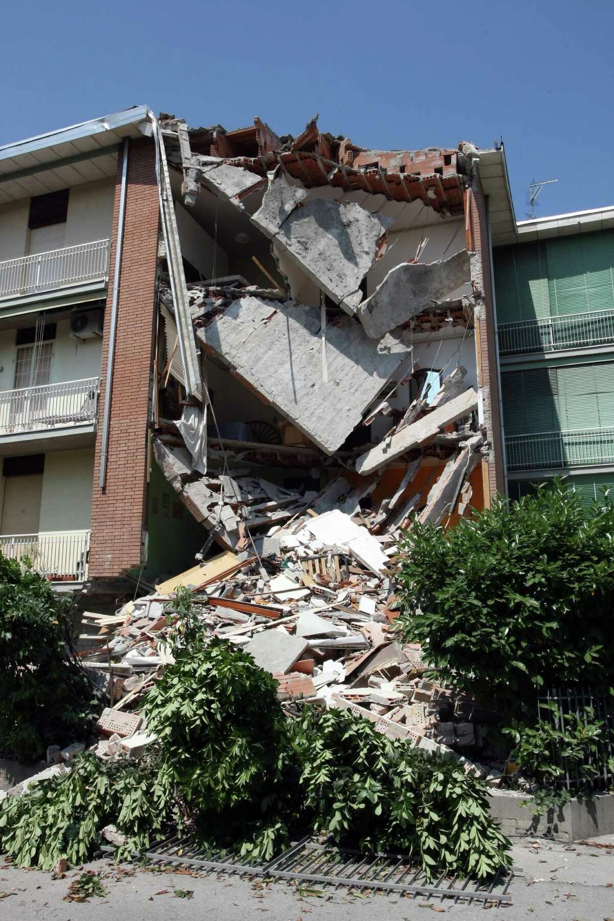 This picture shows a view of a building which collapsed after an earthquake on May 29, 2012 in Cavezzo. A strong earthquake rocked northeastern Italy Tuesday, killing at least 15 people, just days after another quake in the same region wrought death and destruction. AFP PHOTO / Pierre TeyssotPierre Teyssot/AFP/GettyImages