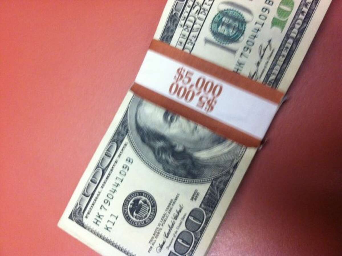 This is the actual $5,000 cash wad that server Greg Rubar received Saturday.