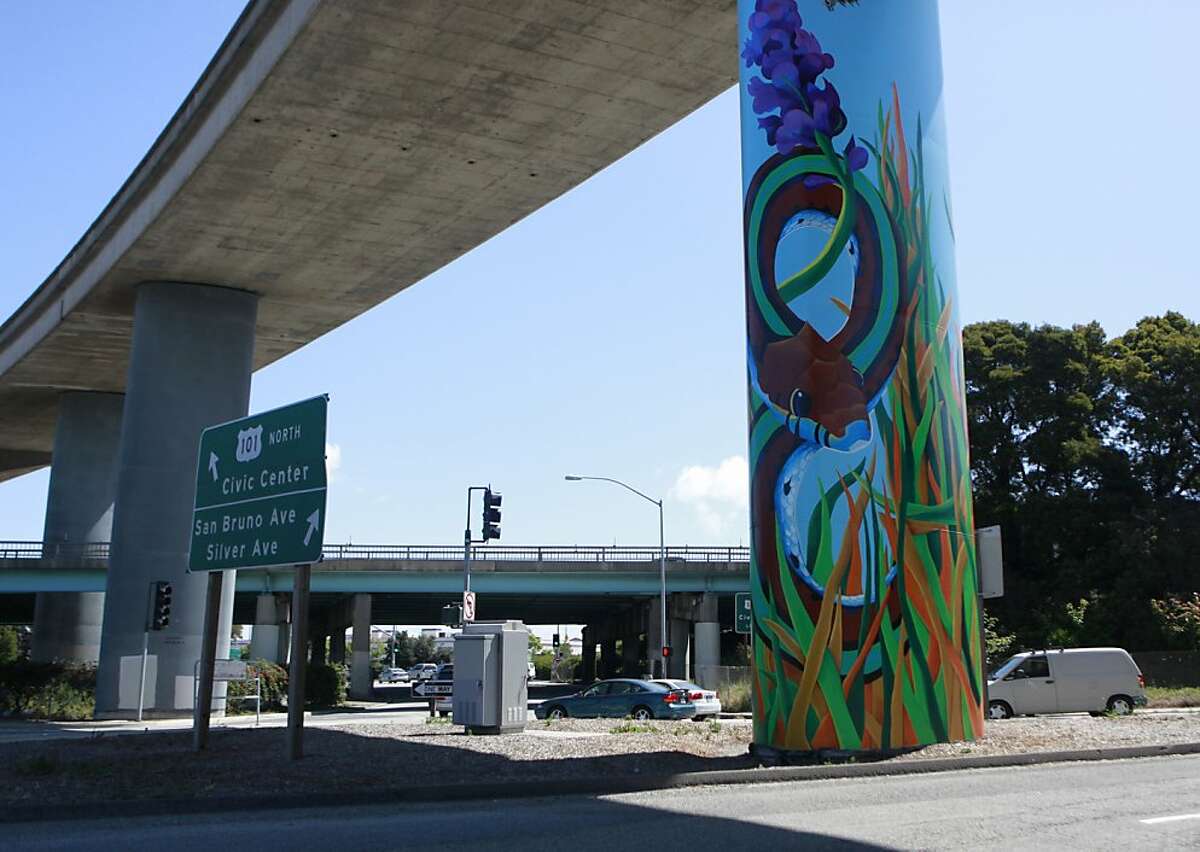 High school student Cory Ferris designed the mural at the freeway interchange at San Bruno Avenue on Friday, May 25th, 2012 in San Francisco, Calif.