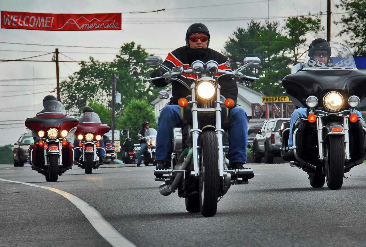 Motorcyclists pour into Lake George Village Thursday afternoon June 8, 2006, for annual Americade weekend. 