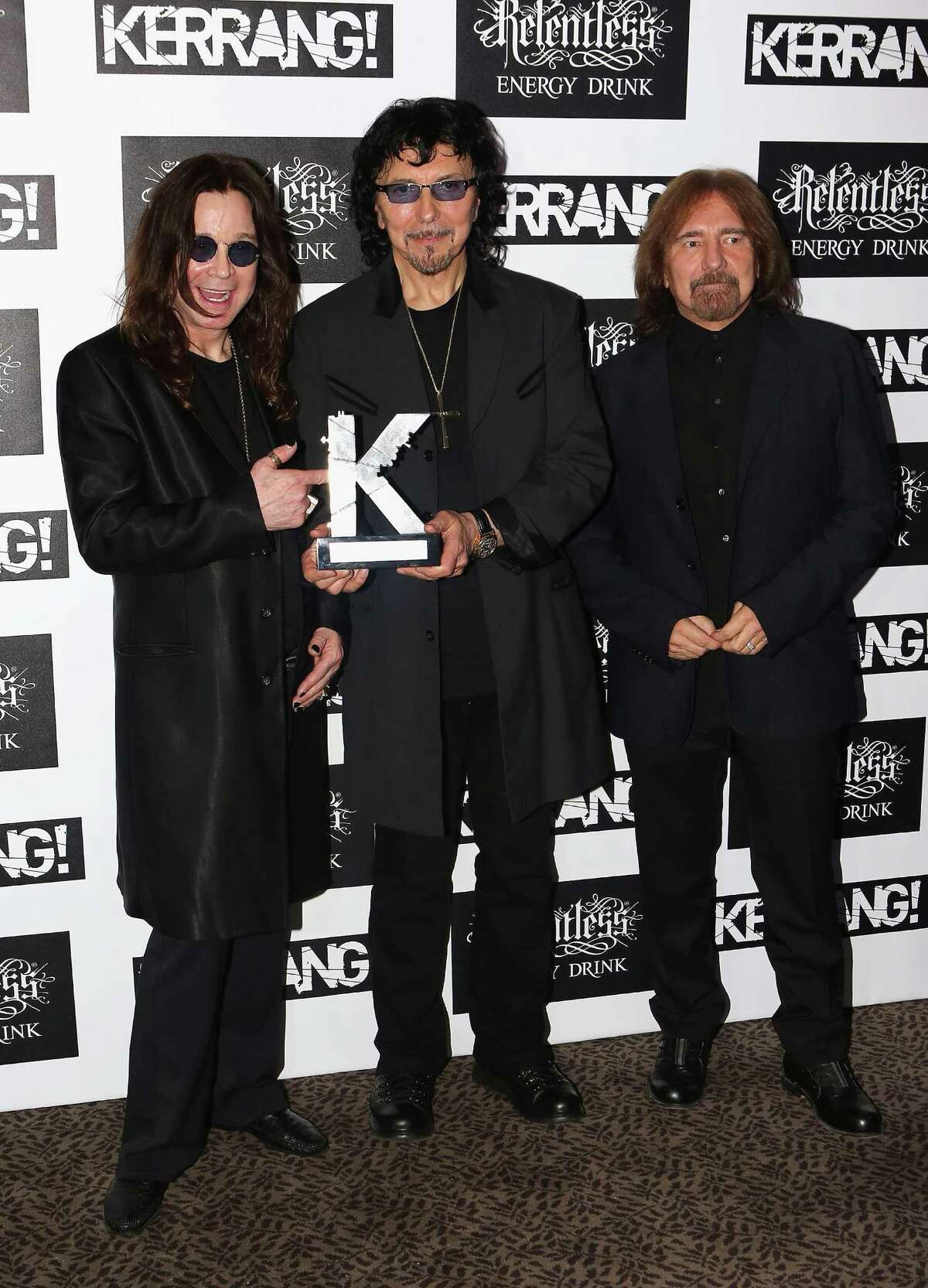 Ozzy Osbourne, Tony Iommi and Geezer Butler of Black Sabbath with their Inspiration Award during the Kerrang! Awards at The Brewery on June 7, 2012 in London, England.