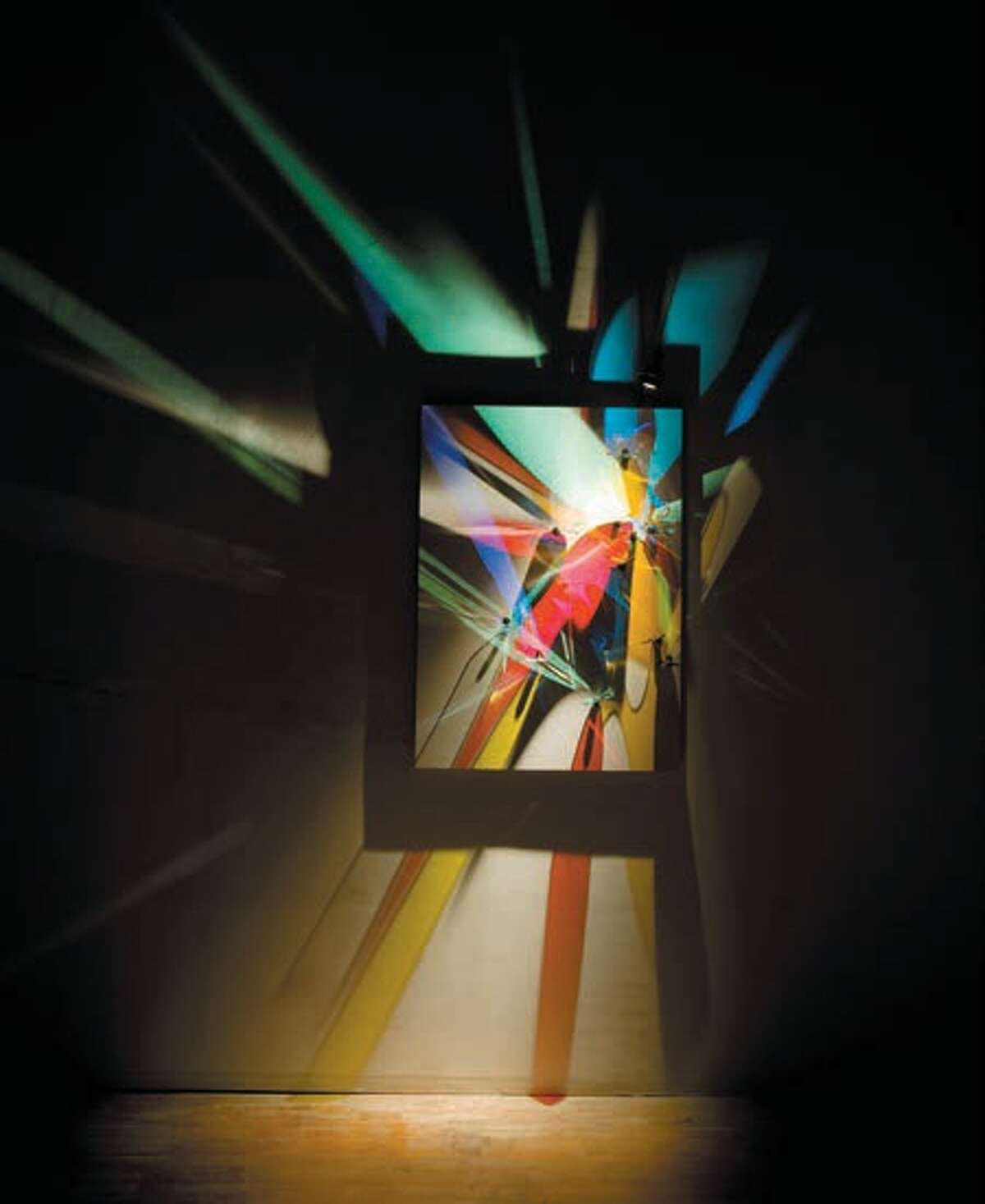 Stephen Knapp American, b. 1947 Inner Vision, 2011 Light, glass, stainless steel on panel, 44? x 32? panel, 13? x 12? x 10? overall