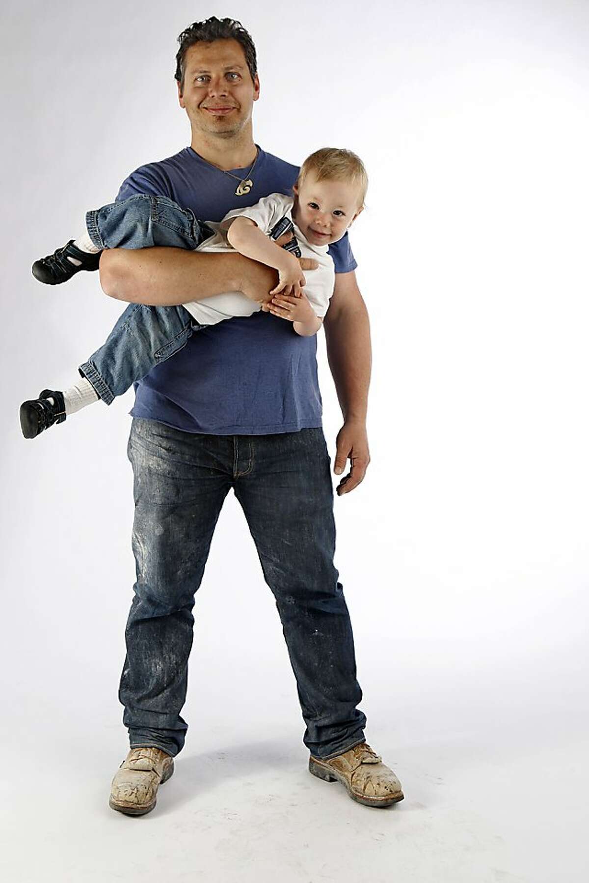 Potter Jered Nelson with his 17 month old son Jack Nelson being photographed in San Francisco, California, on Tuesday, May 29, 2012.