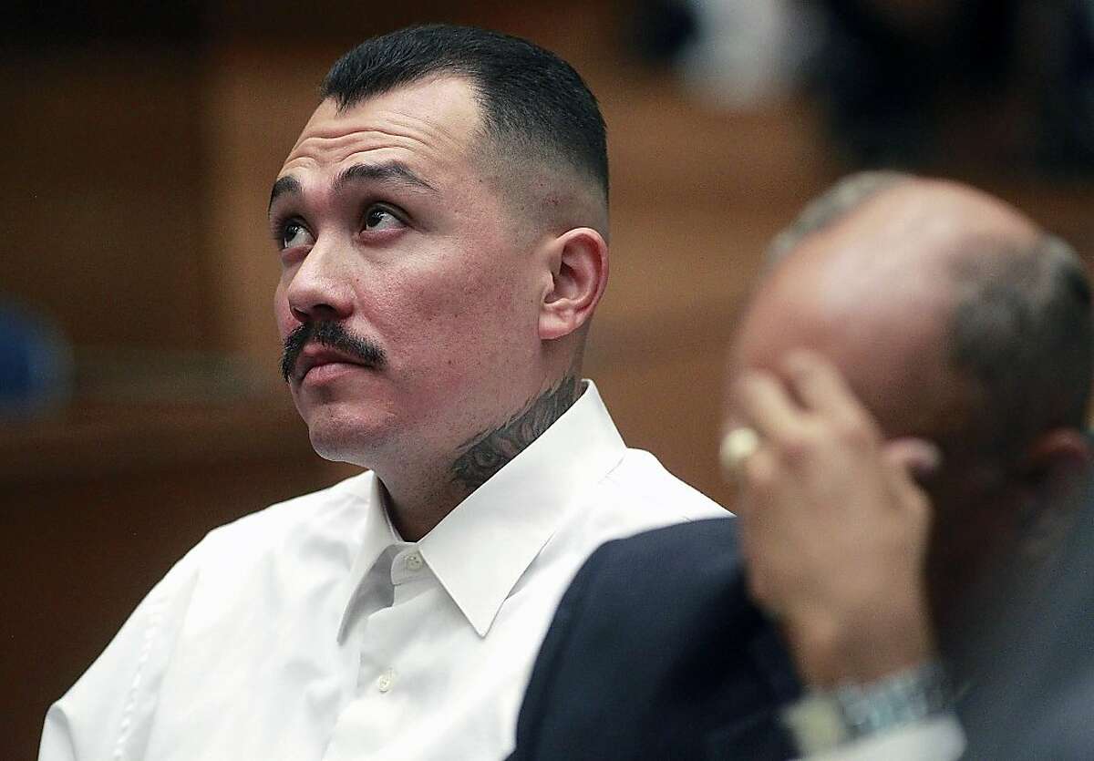 Defendant Louie Sanchez. left, looks away during testimony by Corey Maciel during a preliminary hearing Wednesday, June 6 2012 in Los Angeles Superior Court . Sanchez is one of two suspected of beating San Francisco Giants fan Bryan Stow in the parking lot of Dodger Stadium on opening day 2011. (AP Photo/Los Angles Times, Brian van der Brug, Pool)