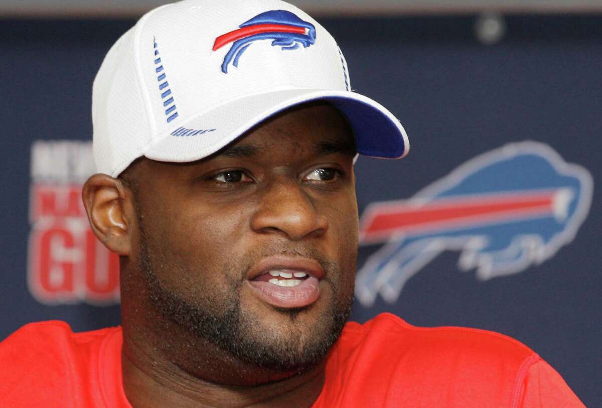 Buffalo Bills' Vince Young speaks during an NFL football news conference in Orchard Park, N.Y., Tuesday, May 15, 2012. Young is preparing to kick off the latest chapter of his up-and-down career after formally signing his one-year contract with the Bills. (AP Photo/David Duprey)