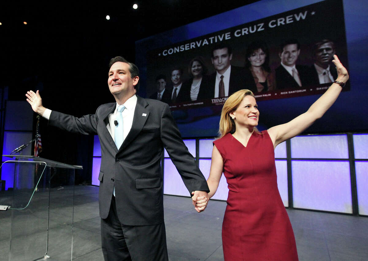 U.S. Senate hopeful Ted Cruz, with wife Heidi at the state GOP Convention in Fort Worth last week, has raised 35 percent of his campaign funds from outside Texas.