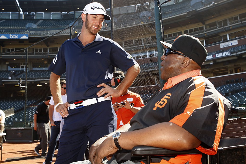 Dustin Johnson and SF Giants hit golf balls at park