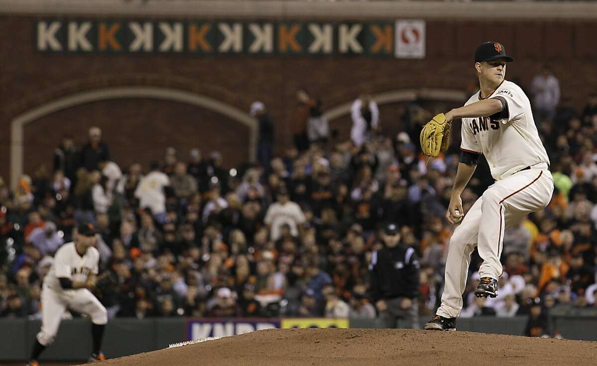 San Francisco Giants pitcher Matt Cain delivers against the Houston Astros during the seventh inning of a baseball game in San Francisco, Wednesday, June 13, 2012. (AP Photo/Jeff Chiu)