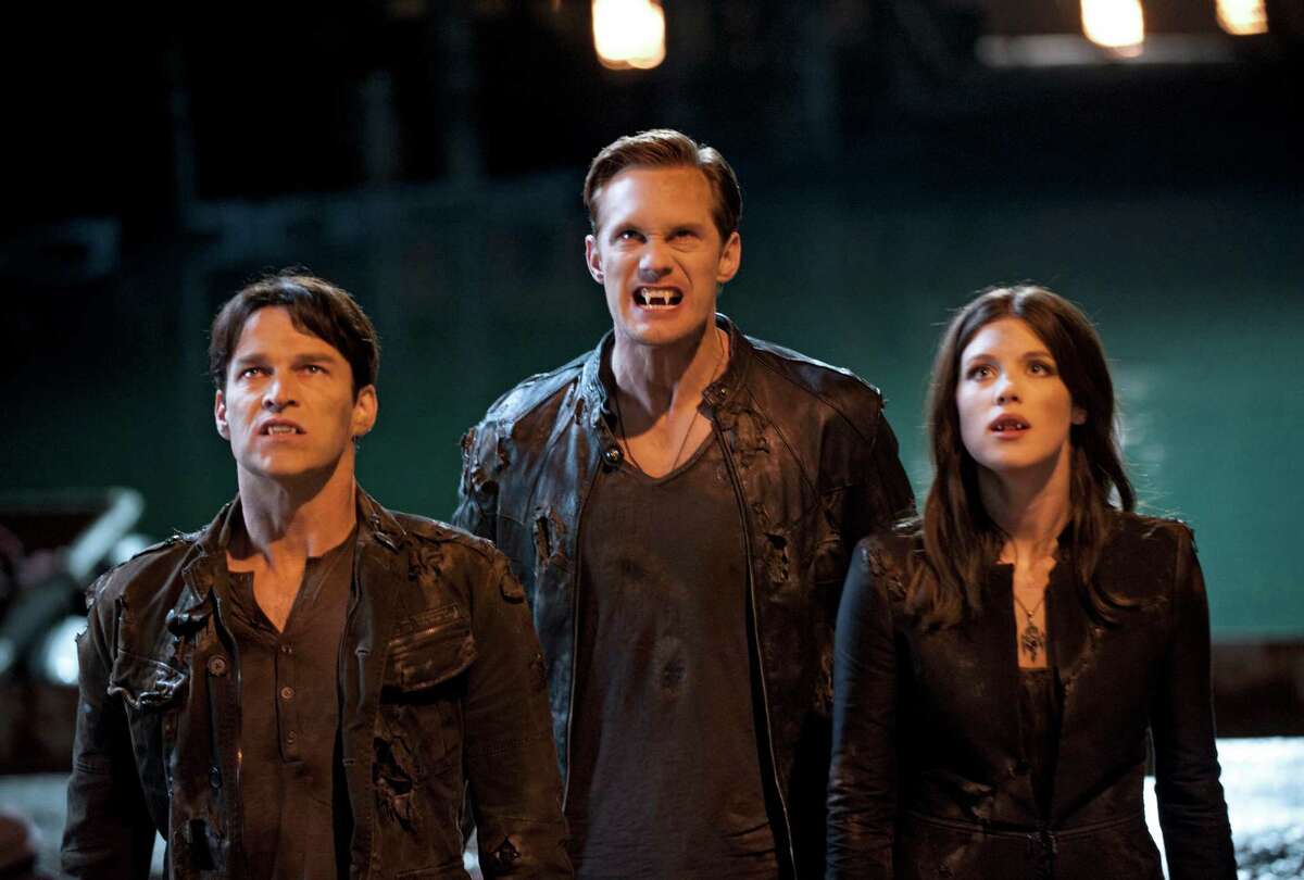 Stephen Moyer, from left, Alexander Skarsgård and Lucy Griffiths star in "True Blood," which recently started its fifth season.