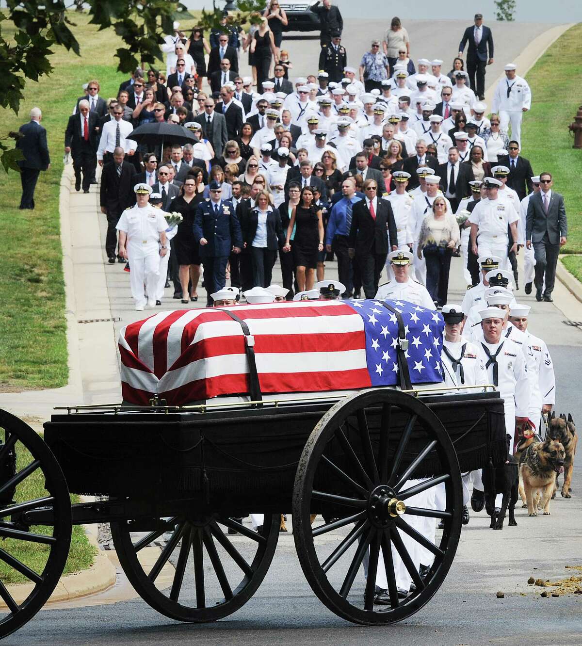 The burial service of U.S. Navy Petty Officer 2nd Class Sean E. Brazas of Greensboro, North Carolina, June 19, 2012 at Arlington National Cemetery in Arlington, Virginia. Brazas was killed last month in Afghanistan by an enemy sniper while he was helping his unit board a helicopter.