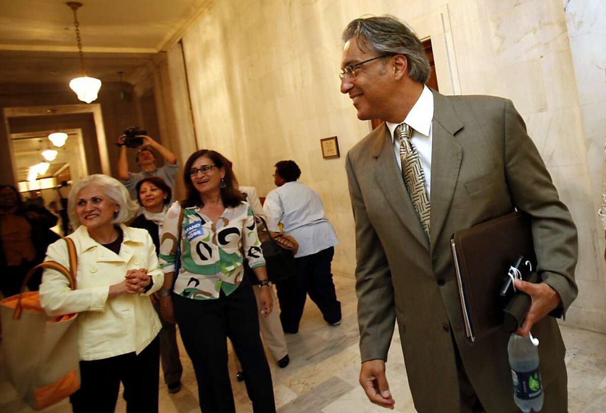 Suspended Sheriff Ross Mirkarimi arrives at the Ethics Commission hearing on official misconduct charges against him in San Francisco, Calif., Tuesday, June 19, 2012.