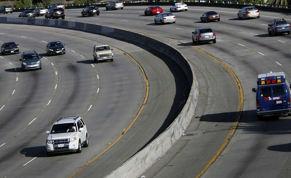 Early Saturday morning, a Caltrans contractors working on a paving project on I-580 in Oakland was struck and killed by an alleged drunken driver. This file photo taken in 2012 shows commuters on a stretch of Interstate 580 between Oakland and Interstate 680.