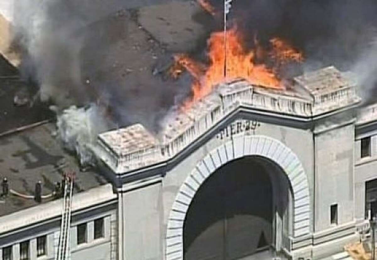 A 4-alarm fire is burning at Pier 29 in San Francisco on Wednesday afternoon.