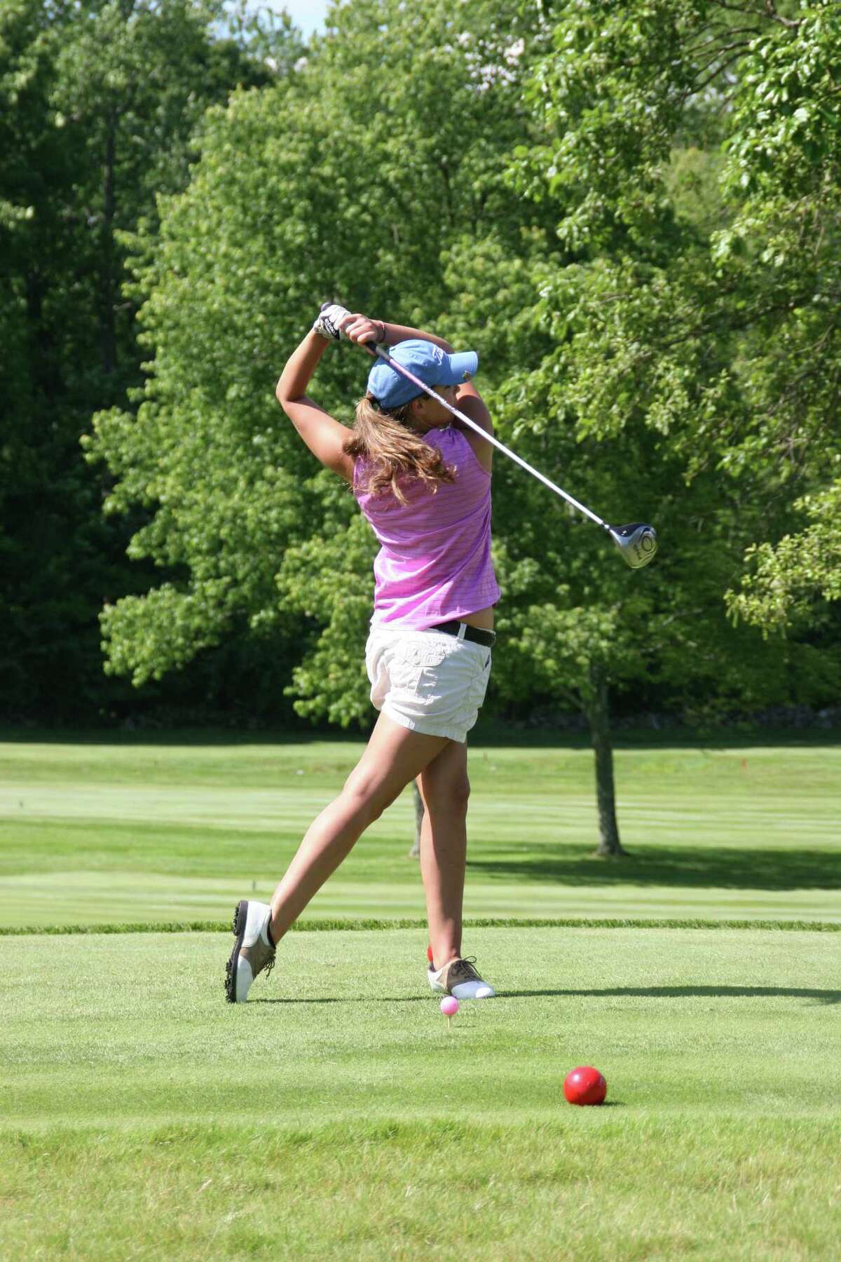 Weston's Carlye Rosen tees off. Rosen led the team by averaging a 50 for nine holes, and she finished tied for third at the SWC championships.