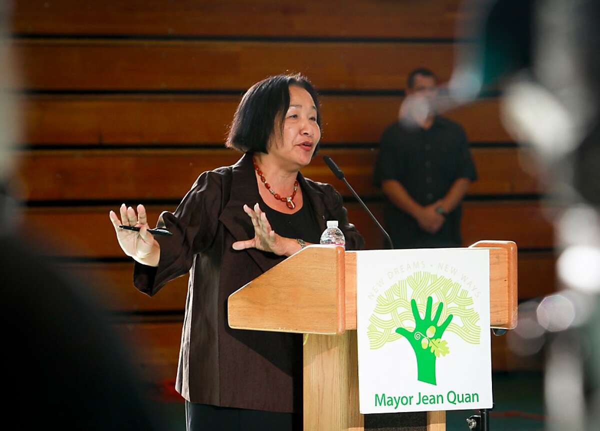 Oakland Mayor Jean Quan announces a new crime prevention plan at Laney College in Oakland, Calif., on Thursday, October 15, 2011.