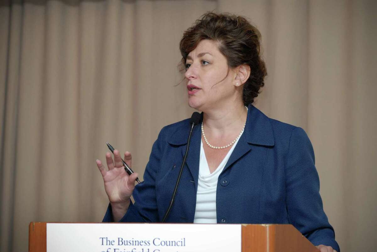 UConn President Susan Herbst speaks at the Business Council of Fairfield County annual meeting at the Stamford Marriott in Stamford, Conn. on Friday June 22, 2012.