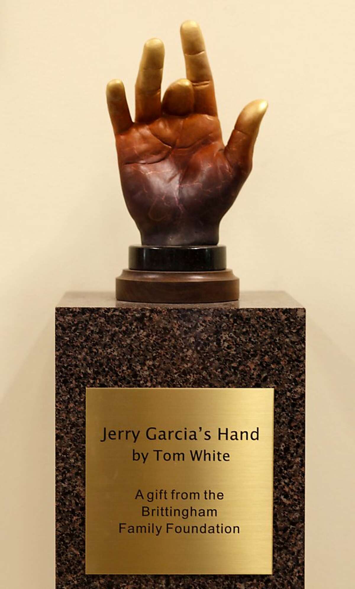 A sculpture of Jerry Garcia's hand sits outside of the museum entrance. The Grateful Dead Archive has opened to the public on the University of California Santa Cruz's McHenry Library this week.