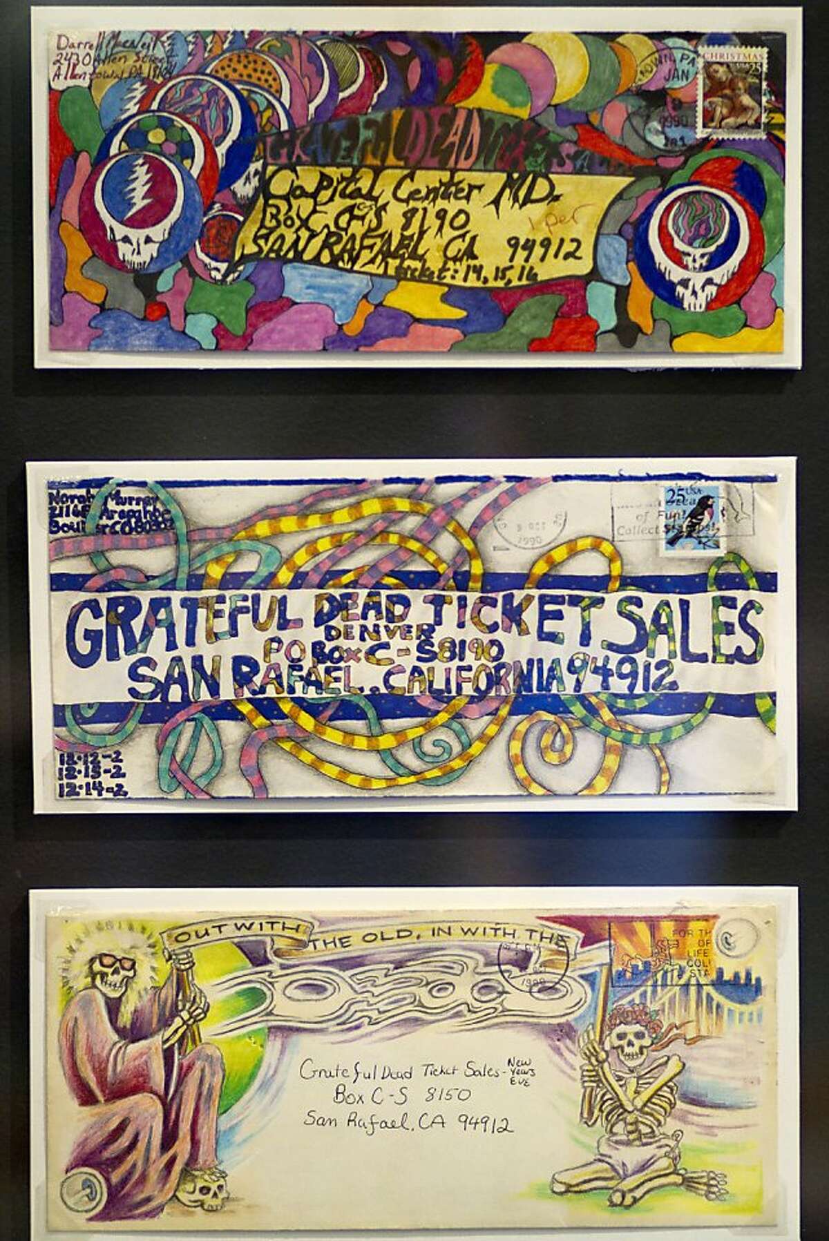 Fan art on envelopes was encouraged by the Grateful Dead with promises of free tickets for the best artwork. The Grateful Dead Archive has opened to the public on the University of California Santa Cruz's McHenry Library this week.