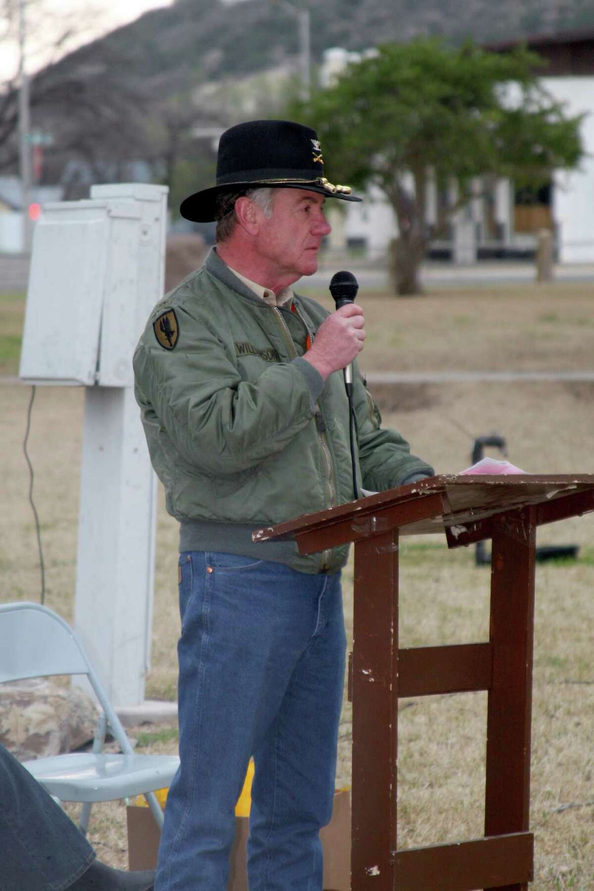Herbert C. Williamson III was invited - as a professed Vietnam vet - to speak at this March 15 2010, event honoring veterans at the Kimble County Courthouse in Junction. Photo Courtesy of The Junction Eagle.