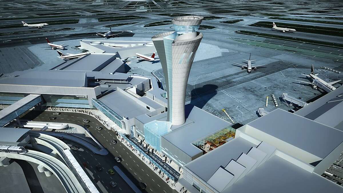 The new air control tower at SFO, to be completed by the end of 2014, will be 221 feet tall. It will feature a torch-like appearance and a clear glass base