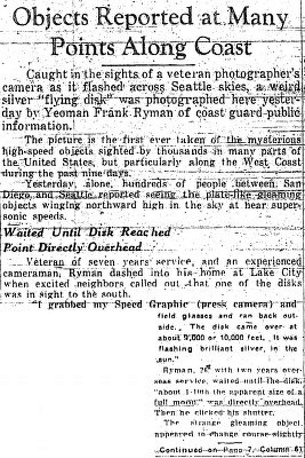 More of the July 5, 1947 P-I story about a UFO in Lake City. (seattlepi.com file)