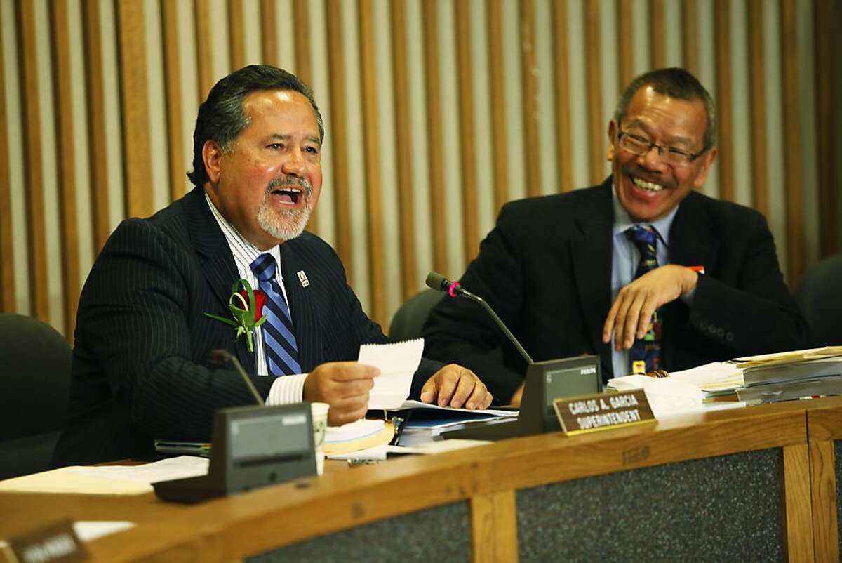 Superintendent Carlos Garcia is attending his last school board meeting and holds a last speech about his life as superintendent in San Francisco, Calif. on Tuesday, June 26, 2012.