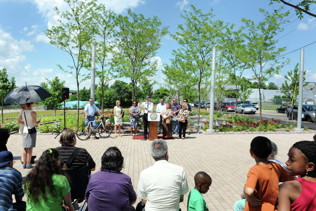 Mayor Bill Finch speaks at the dedication of Knowlton Park, in Bridgeport, Conn. July 2nd, 2012. Knowlton Park, on the Pequonnock River, is part of Bridgeport's Parks Master Plan.