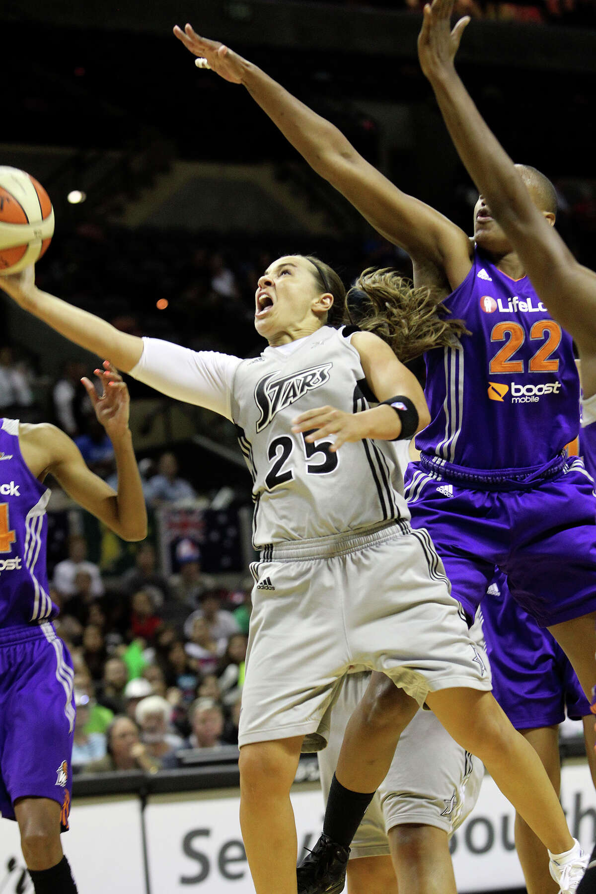 Becky Hammon finds a way to the hoop in the second half as the Silver Stars host the Phoenix Mercury at the AT&T Center on July 3, 2012.