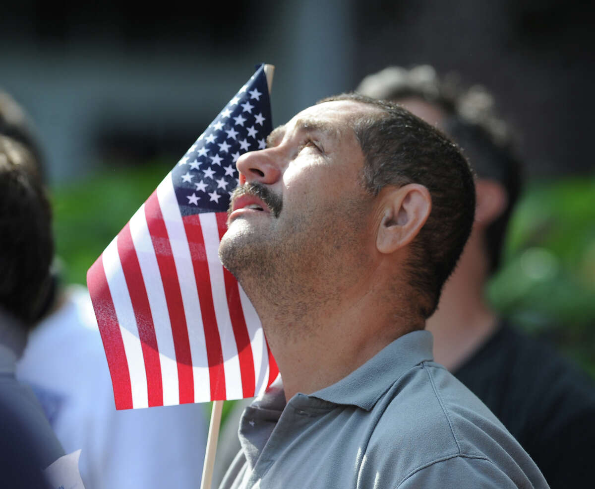 Alvaro Jaramillo of Greenwich during the Fourth of July ceremony at Greenwich Town Hall, Wednesday morning, July 4, 2012.