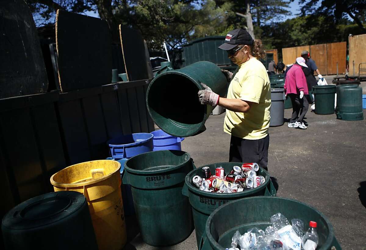 Tristram Savage, staff member, works at the Haight Ashbury Neighborhood Council recycling center/Kezar Gardens on Tuesday, July 2, 2012 in San Francisco, Calif.