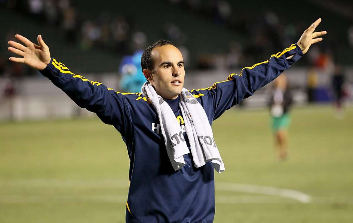 CARSON, CA - JUNE 23: Landon Donovan #19 of the Los Angeles Galaxy gestures toward a Galaxy cheering section after the game with the Vancouver Whitecaps at The Home Depot Center on June 23, 2012 in Carson, California. The Galaxy won 3-0. (Photo by Stephen Dunn/Getty Images)