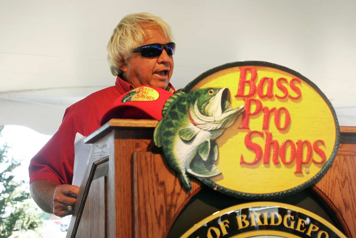 Angler and television host Jimmy Houston speaks at an event to announce Bass Pro Shops as the first tenant in the Steel Point redevelopment in Bridgeport on Sunday, July 8, 2012.