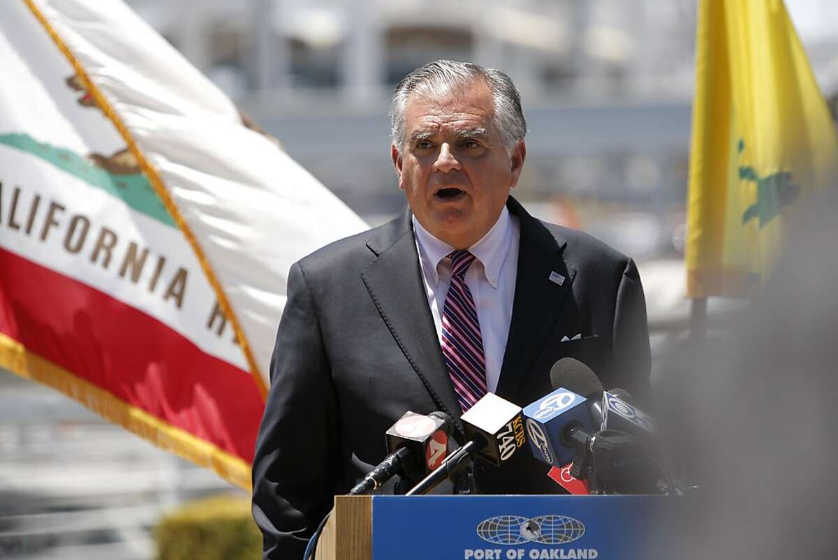 Ray Lahood speaks at the Port of Oakland on Monday, July 9, 2012, in Oakland, Calif. Governor Edmund G. Brown Jr. joins United States Secretary of Transportation Ray Lahood, Oakland mayor Jean Quan and others Monday, July 9, 2012 at the Port of Oakland to mark the $15 million federal TIGER (transportation Investment Generating Economic Recovery) grant awarded to Oakland to fund its rail development project.
