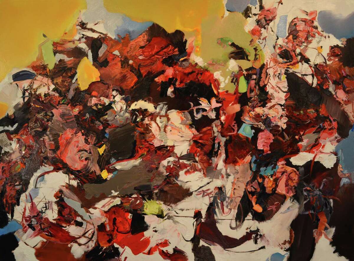Trey Egan's "Sequence Compression; Diabolic Overthrow" (2012, oil on canvas, 52 x 70 inches) will be exhibited at McMurtrey Gallery during ArtHouston 2012.