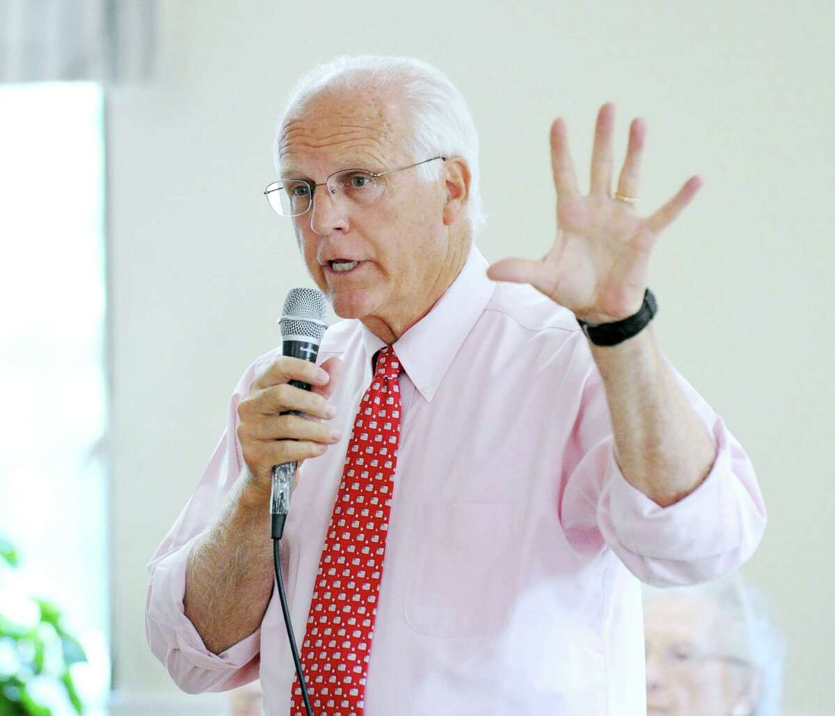 Former U.S. Rep. Christopher Shays speaks to residents at Atria Stamford, Wednesday, July 11, 2012. Shays is a candidate in the Republican primary for U.S. Senate against Linda McMahon.