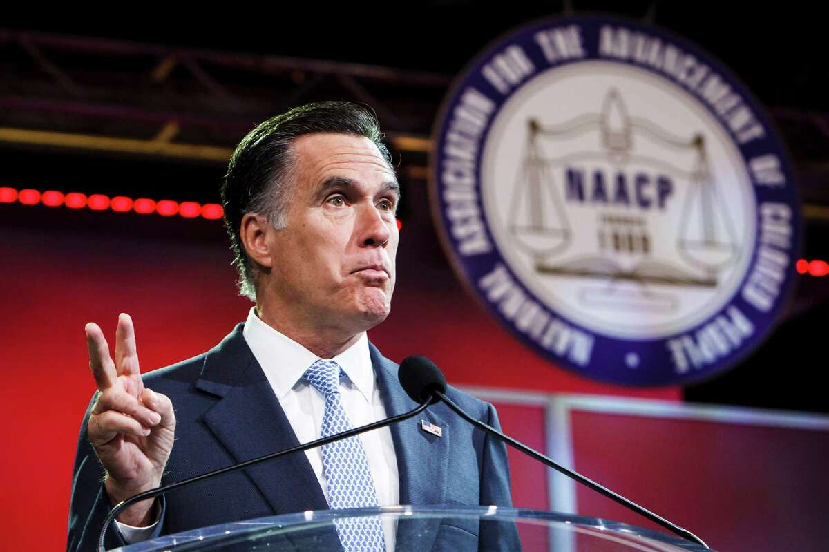 Republican presidential candidate Mitt Romney delivers remarks at the 103rd NAACP National Convention at the George R. Brown Convention Center, Wednesday, July 11, 2012, in Houston.