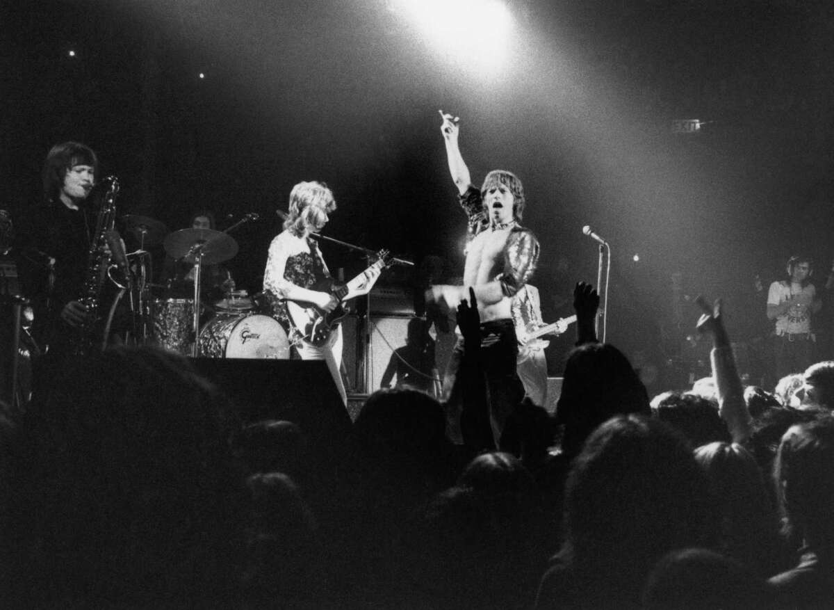 The Rolling Stones perform March 14, 1971 at the Roundhouse in London. The band features Bobby Keys on saxophone, left