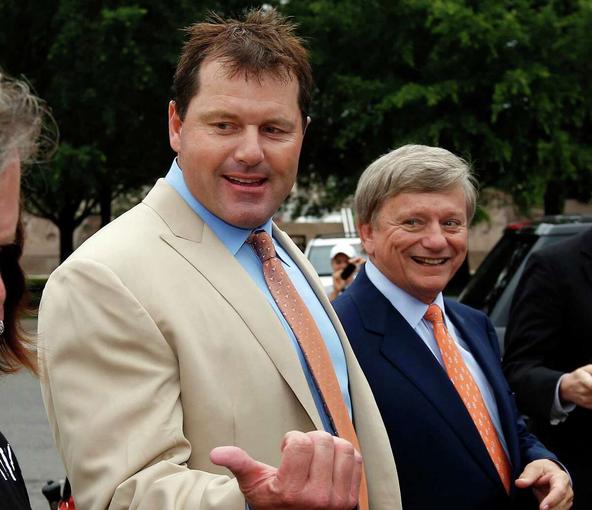 Former Major League Baseball pitcher Roger Clemens, left, with his attorney Rusty Hardin. Clemens has been acquitted on all charges by a jury that decided he didn't lie to Congress when he denied using performance-enhancing drugs..