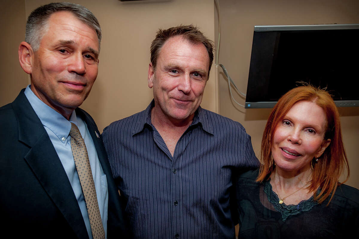From left, Maj. Gen. John Batiste, comedian Colin Quinn and Eilhys England Hackworth at Stand for the Troops' evening of comedy at Gotham Comedy Club in New York.